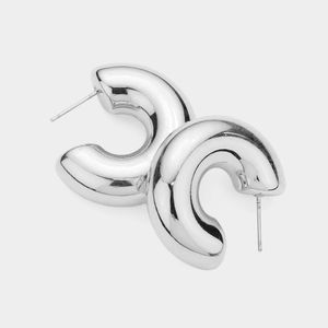 Small Silver Hoop Earrings Bold Casual Simple Thick Chunky Metal Womens Huggie